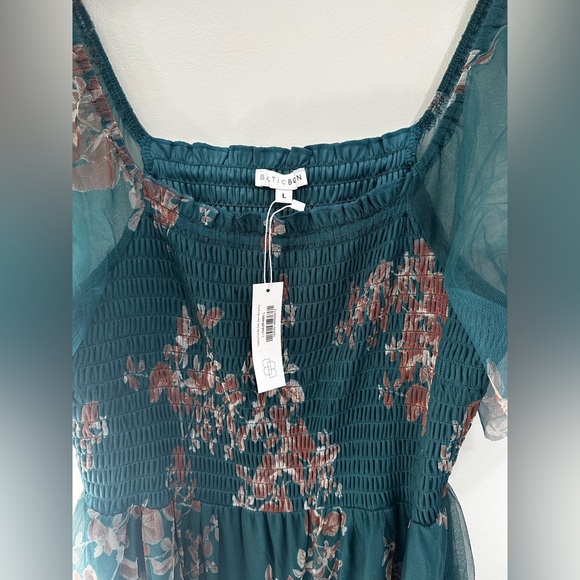 NWT Baltic Born Cassandra Tulle Maxi Dress Floral L Green Bronze Wedding Guest - Picture 4 of 9